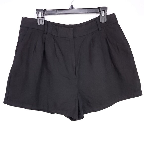 Frame Linen Blend Shorts Size 12 High Rise Black Pleated with Pockets 3" - Picture 1 of 12